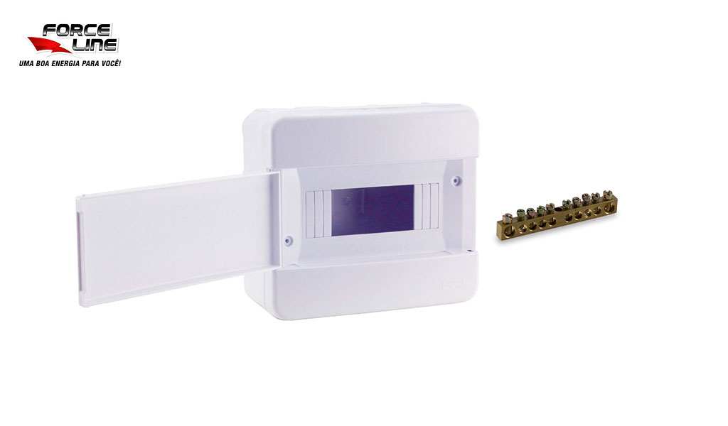 QUADRO DISTRIBUIÇÃO FORCELINE C/BARRAMENTO SOBREPOR P/ 8P DIN BRANCO