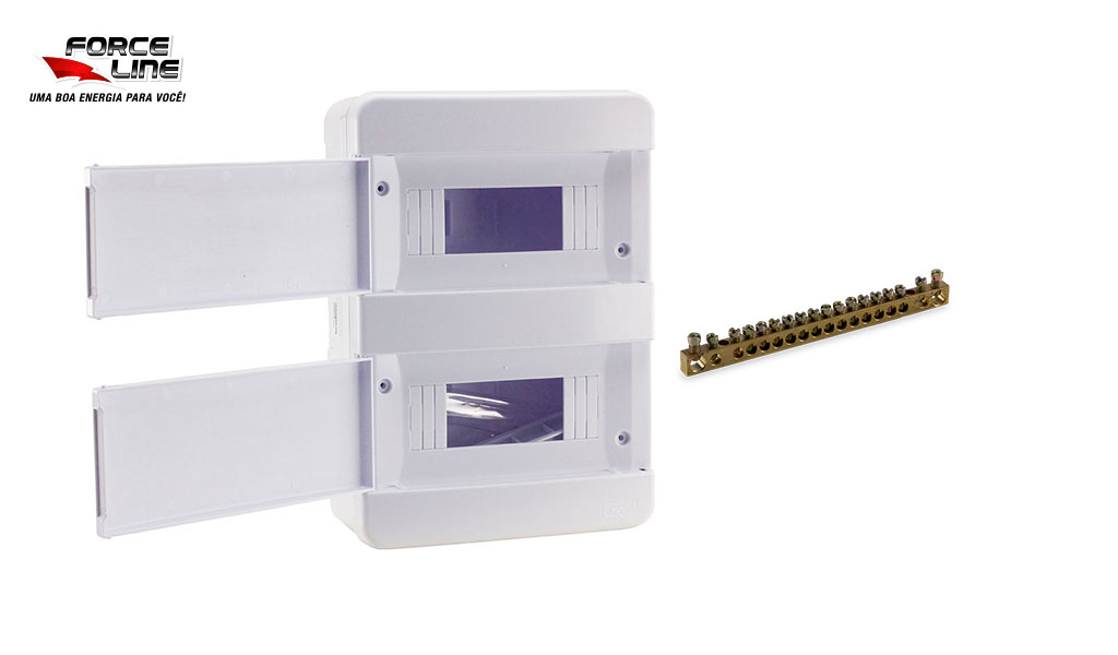 QUADRO DISTRIBUIÇÃO FORCELINE C/BARRAMENTO SOBREPOR P/16P DIN BRANCO