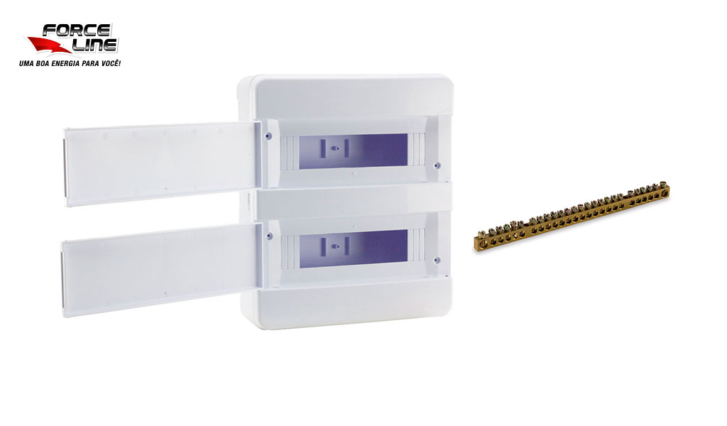 QUADRO DISTRIBUIÇÃO FORCELINE C/BARRAMENTO SOBREPOR P/24P DIN BRANCO