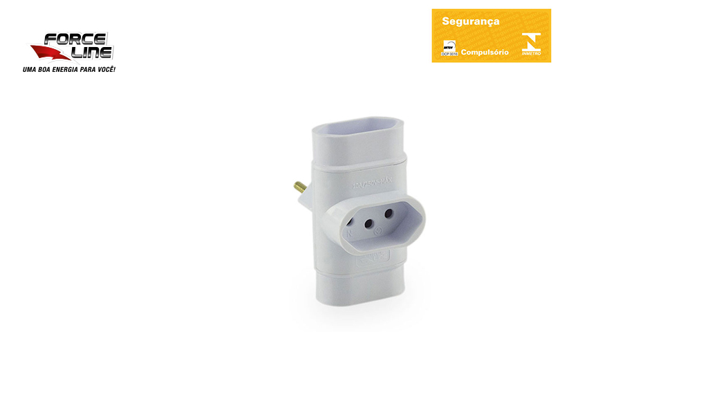 PLUG FORCELINE BENJAMIM TRIPOLAR 3 SAIDAS 10A 250V BRANCO