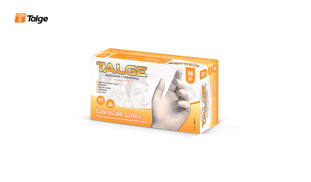 LUVA TALGE LATEX COM PO TAMANHO GRANDE - CAIXA COM 100 UNIDADES