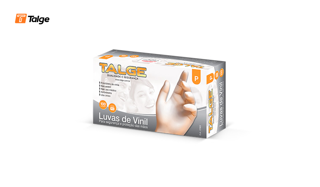 LUVA TALGE VINIL COM PO TAMANHO MEDIO - CAIXA COM 100 UNIDADES