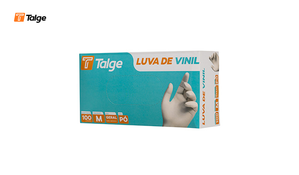 LUVA TALGE VINIL SEM PO TAMANHO MEDIO - CAIXA COM 100 UNIDADES