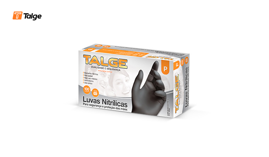 LUVA TALGE NITRILICA TAMANHO GRANDE NA COR PRETA - CAIXA COM 100 UNIDADES