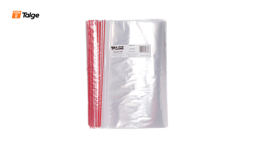 SACO PLASTICO TALGE N03 COM ZIPER - TAMANHO 07X10,5CM - PACOTE C/100 UNIDADES