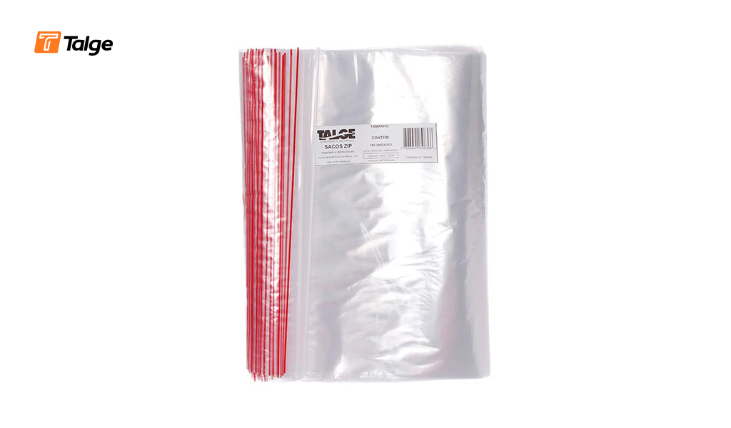 SACO PLASTICO TALGE N05 COM ZIPER - TAMANHO 10X14,3CM - PACOTE C/100 UNIDADES