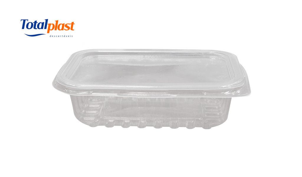 KIT POTE+TAMPA PP TOTALPLAST PLASTICO RETANGULAR 1000ML CX C/144 UNID.