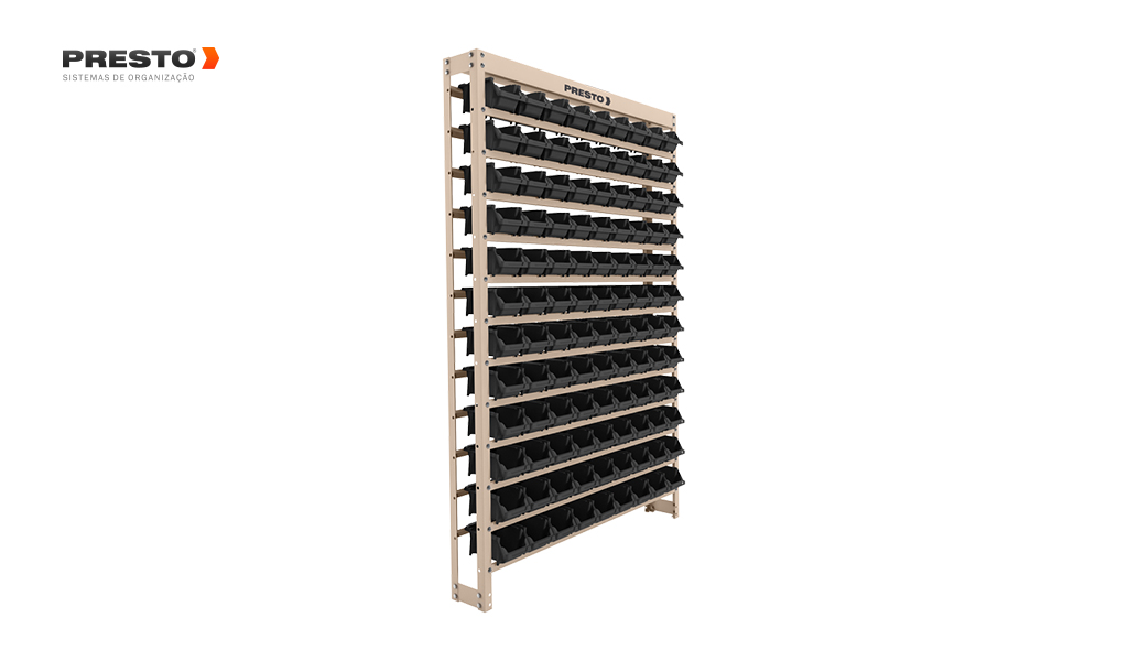 KIT ESTANTE PRESTO COM 108 GAVETAS N°3 PRETO