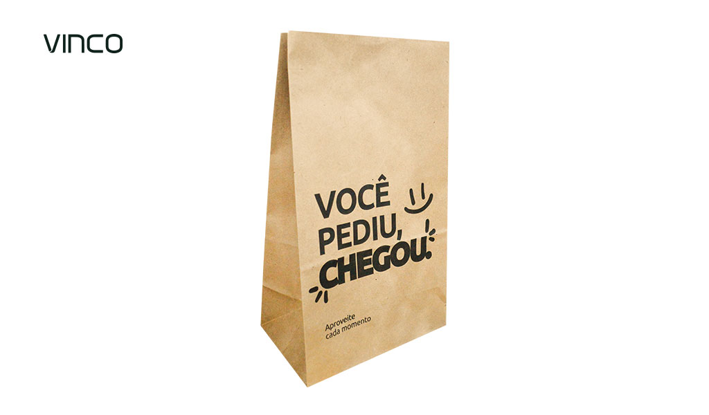 SACO DELIVERY VINCO 25X18X12MM TAMANHO 1/PP COM IMPRESSAO ”VOCE PEDIU CHEGOU” COM 50 UNIDADES