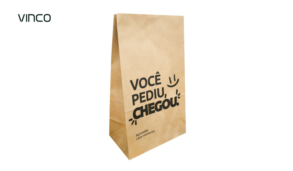 SACO DELIVERY VINCO 32X25X15MM TAMANHO 4/G COM IMPRESSAO ”VOCE PEDIU CHEGOU” COM 50 UNIDADES