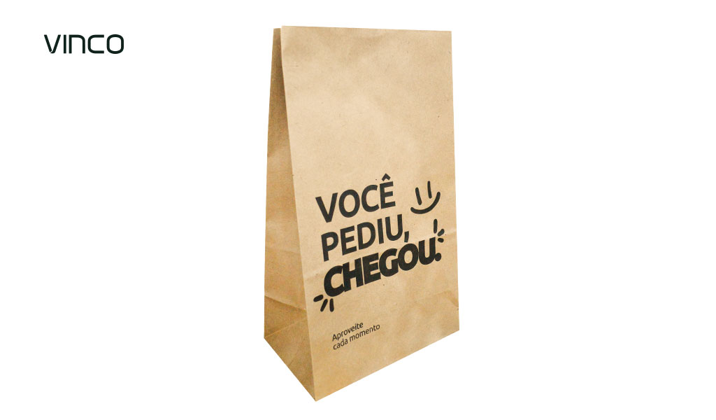 SACO DELIVERY VINCO 32X30X18MM TAMANHO 5/GG COM IMPRESSAO ”VOCE PEDIU CHEGOU” COM 50 UNIDADES