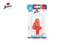 VELA JUNCO ANIVERSARIO LIVE COLORS COM GLITTER NUMERO - 4 COM A COR VERMELHA