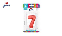 VELA JUNCO ANIVERSARIO LIVE COLORS COM GLITTER NUMERO - 7 COM A COR VERMELHA