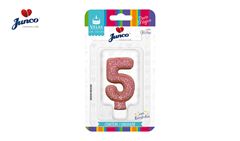 VELA JUNCO ANIVERSARIO LIVE COLORS COM GLITTER NUMERO - 5 COM A COR GOLD ROSE