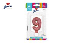 VELA JUNCO ANIVERSARIO LIVE COLORS COM GLITTER NUMERO - 9 COM A COR GOLD ROSE