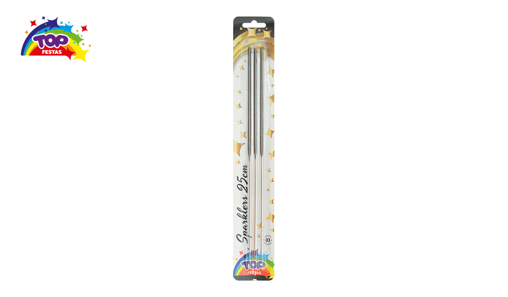 VELA SPARKLERS TOPFESTA 25CM - ENCARTELADO COM 03 UNIDADES