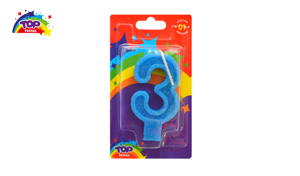 VELA TOPFESTA ANIVERSARIO N-3 AZUL - COM 01 UNIDADES