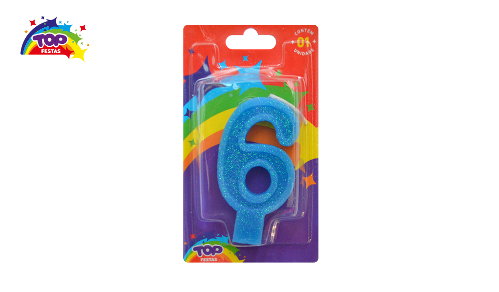 VELA TOPFESTA ANIVERSARIO N-6 AZUL - COM 01 UNIDADES