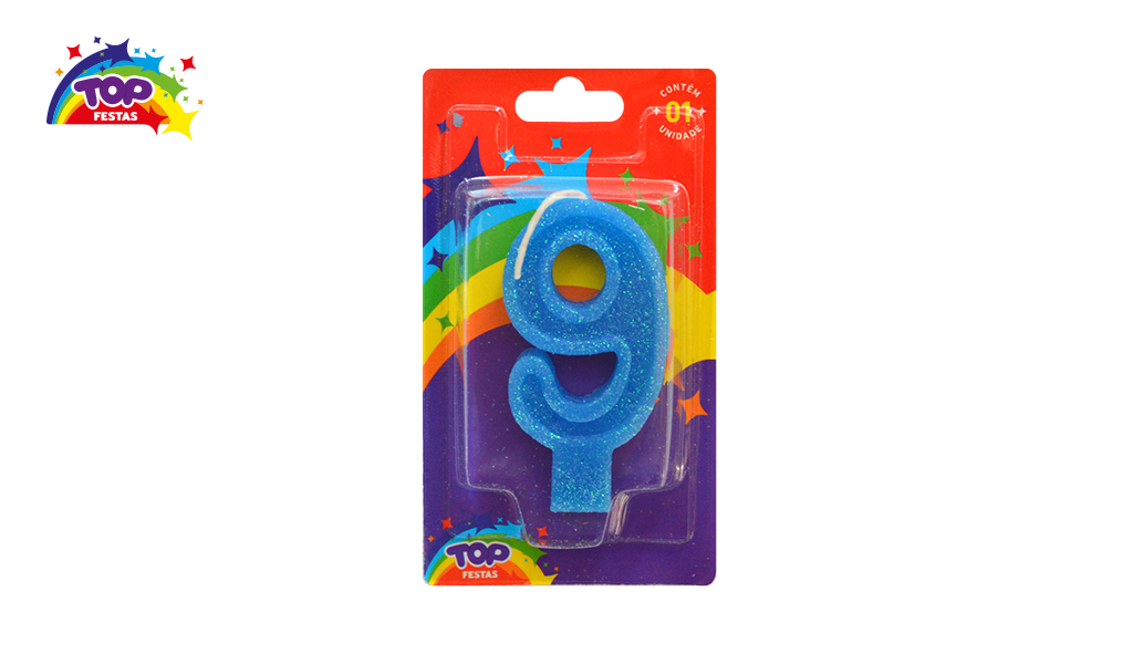 VELA TOPFESTA PARAFINA NUMERAL N-9 AZUL - COM 01 UNIDADE