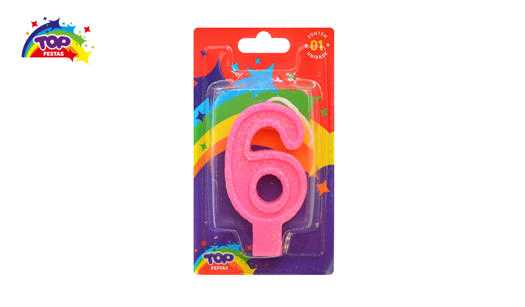 VELA TOPFESTA ANIVERSARIO N-6 ROSA - COM 01 UNIDADES