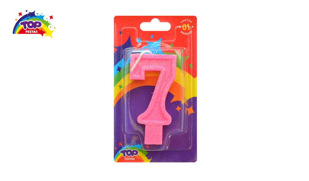 VELA TOPFESTA PARAFINA NUMERAL N-7 ROSA - COM 01 UNIDADE