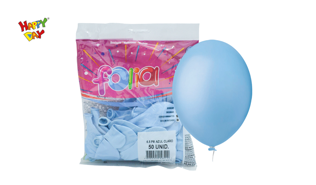 BALAO FOLIA PERA 6.5 LISO AZUL CLARO - COM 50 UNIDADES