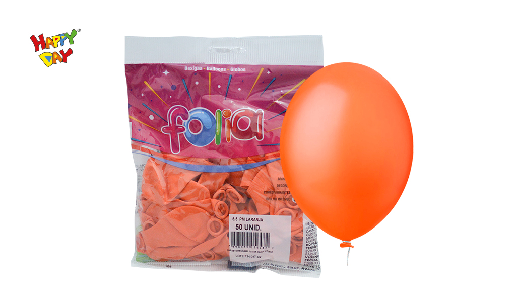 BALAO FOLIA PERA 6.5 LISO LARANJA - COM 50 UNIDADES