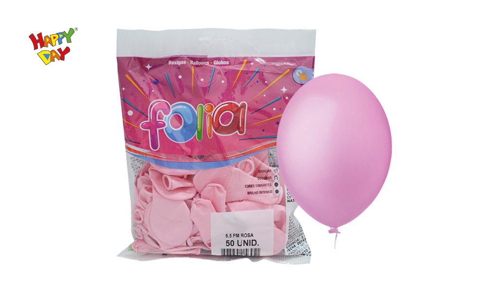 BALAO FOLIA PERA 6.5 LISO ROSA - COM 50 UNIDADES