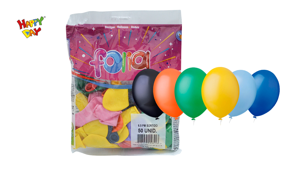 BALAO FOLIA PERA 6.5 LISO SORTIDO - COM 50 UNIDADES