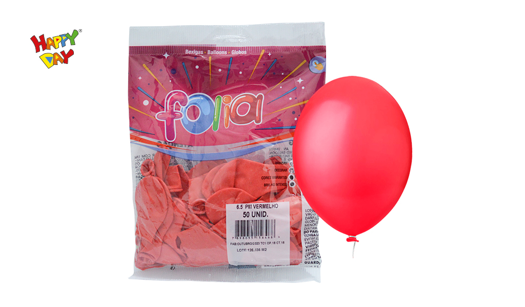 BALAO FOLIA PERA 6.5 LISO VERMELHO - COM 50 UNIDADES
