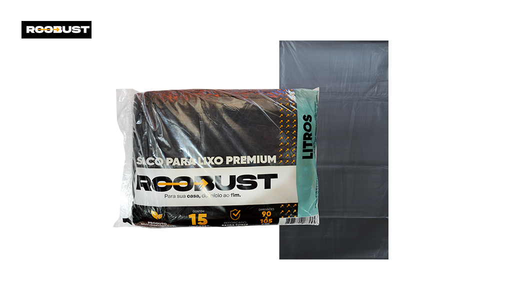 SACO ROOBUST LIXO PREMIUM PRETO - COM 30 UNIDADES 15 LITROS