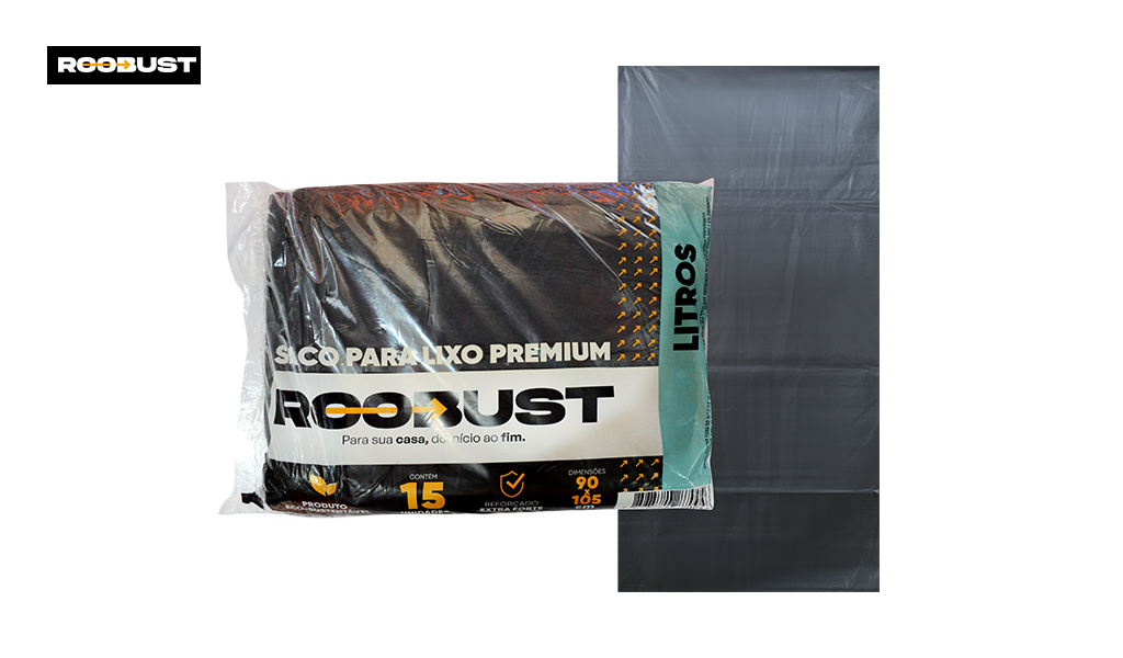 SACO ROOBUST LIXO PREMIUM PRETO - COM 15 UNIDADES 100 LITROS