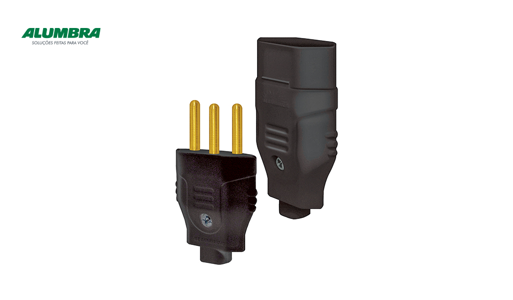 CONJUNTO PLUG ALUMBRA MACHO + FEMEA 2P+T 10A PRETO