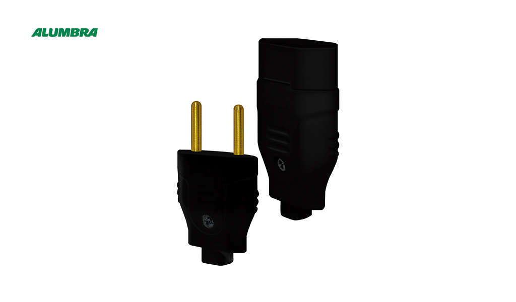CONJUNTO PLUG ALUMBRA MACHO + FEMEA 2P 10A PRETO