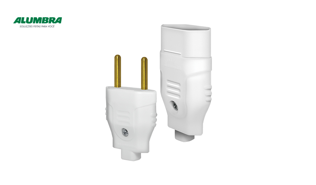 CONJUNTO PLUG ALUMBRA MACHO + FEMEA 2P 10A BRANCO