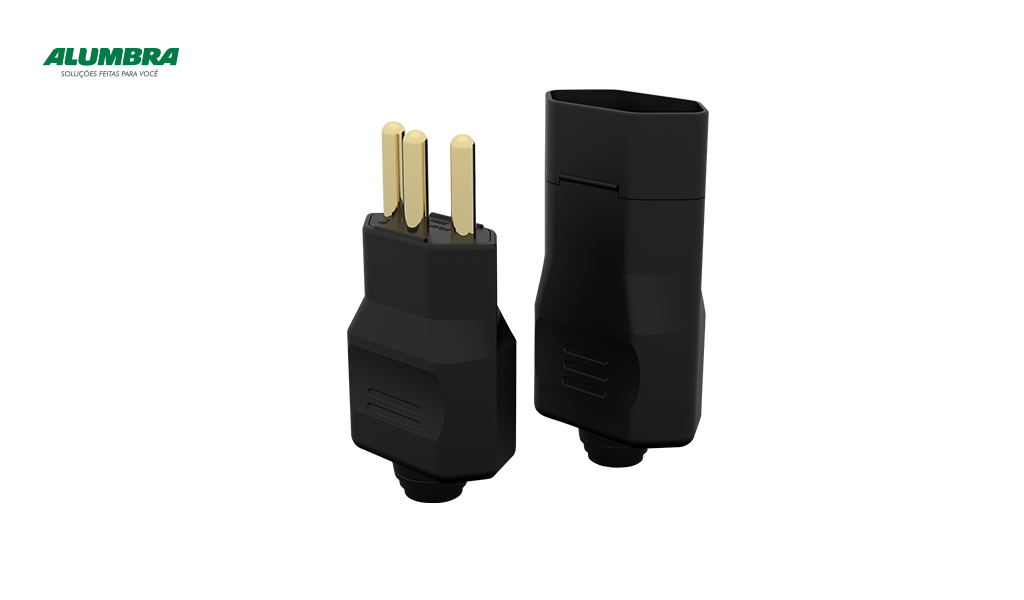 PLUG ALUMBRA MACHO + FEMEA 2P+T 20A PRETO