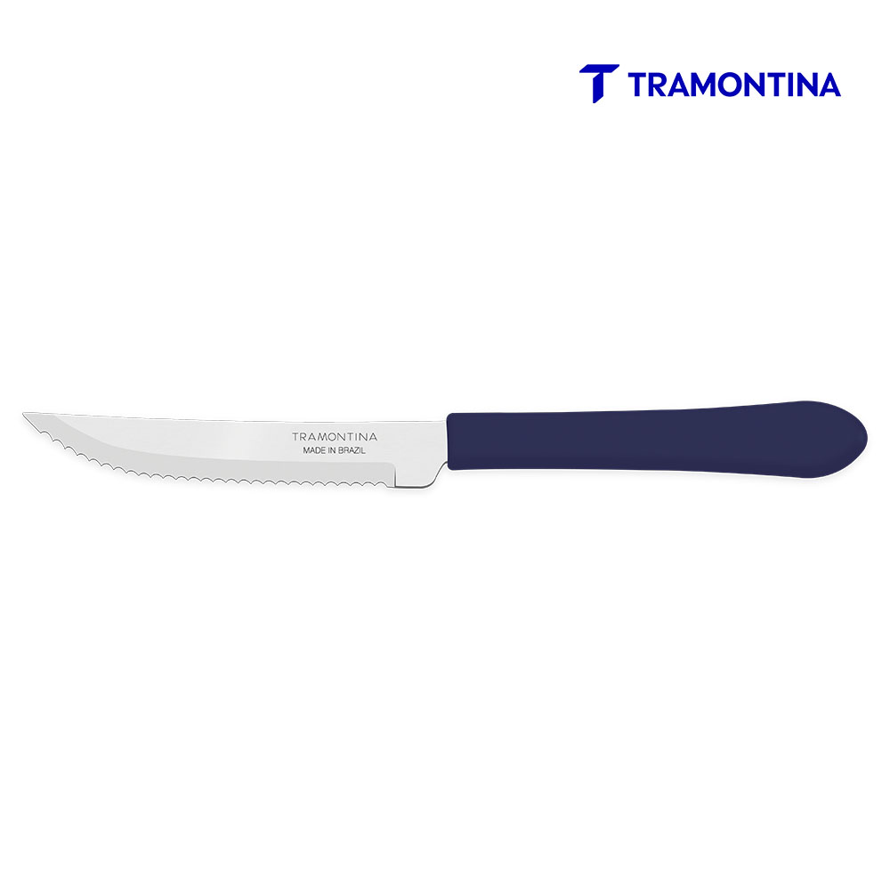 FACA PARA CHURRASCO TRAMONTINA LEME COM LÂMINA EM AÇO INOX E CABO DE POLIPROPILENO AZUL OCEANO 4”