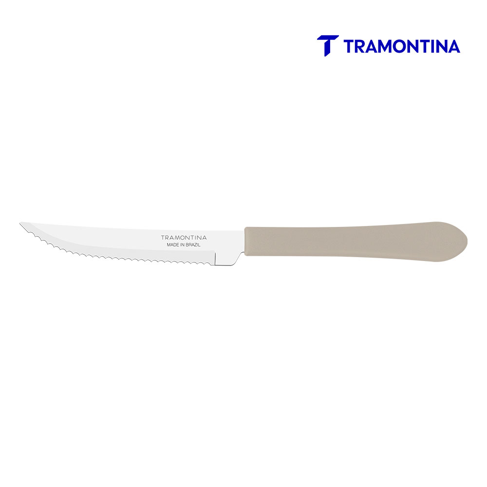 FACA PARA CHURRASCO TRAMONTINA LEME COM LÂMINA EM AÇO INOX E CABO DE POLIPROPILENO CINZA 4”