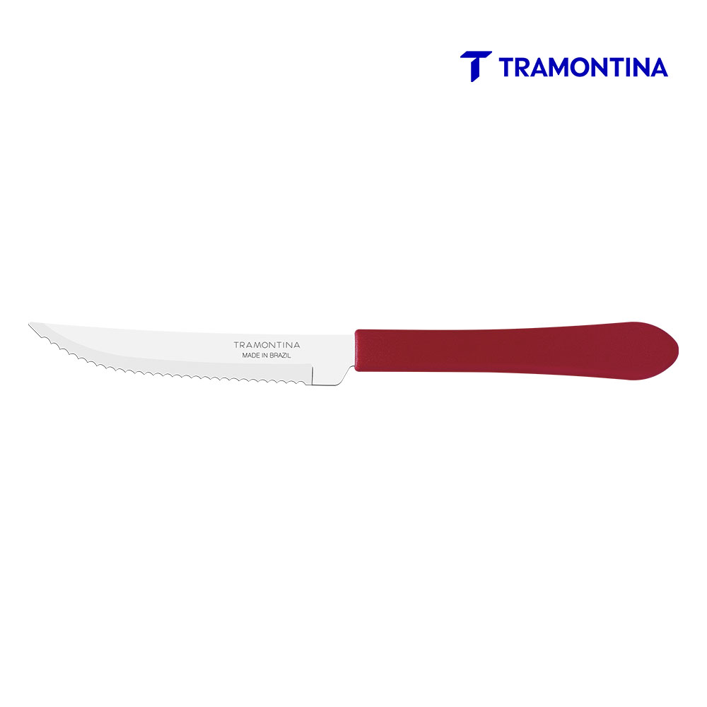 FACA PARA CHURRASCO TRAMONTINA LEME COM LÂMINA EM AÇO INOX E CABO DE POLIPROPILENO VERMELHO 4”