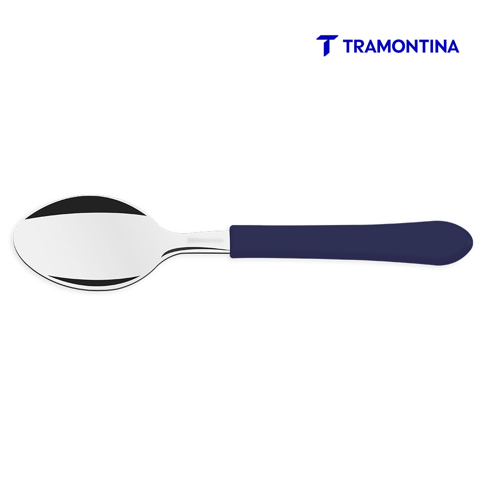 COLHER DE MESA TRAMONTINA LEME COM LÂMINA EM AÇO INOX E CABO DE POLIPROPILENO AZUL