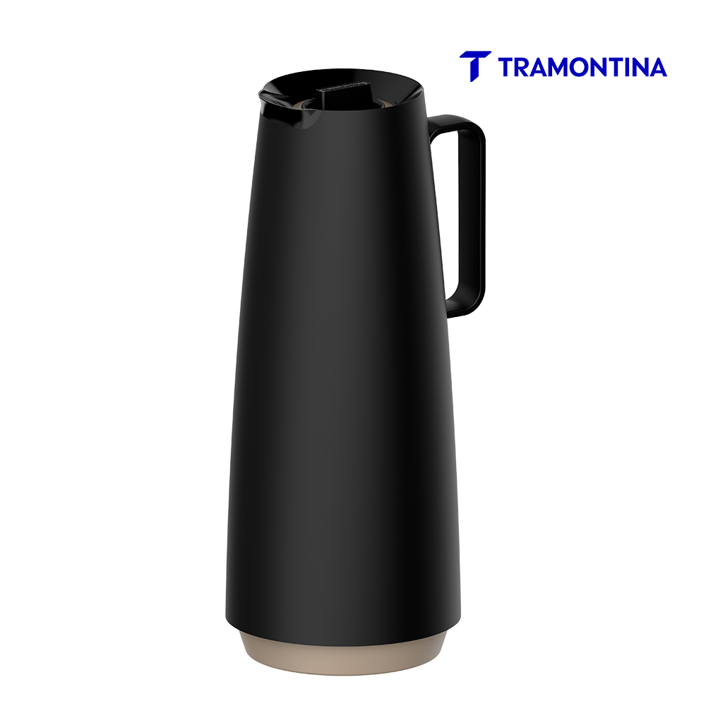 BULE TÉRMICO TRAMONTINA EXATA EM PLÁSTICO PRETO COM AMPOLA DE VIDRO 1 L