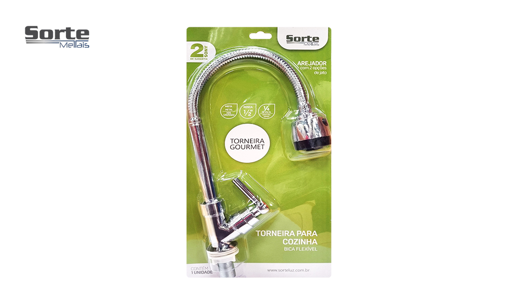 TORNEIRA SORTE METAIS GOURMET DE BANCADA/MESA P/ COZINHA PIA - ABS CROMADA