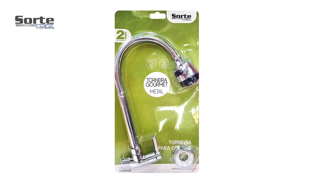 TORNEIRA SORTE METAIS GOURMET ACO INOX DE PAREDE 1/4V C-60