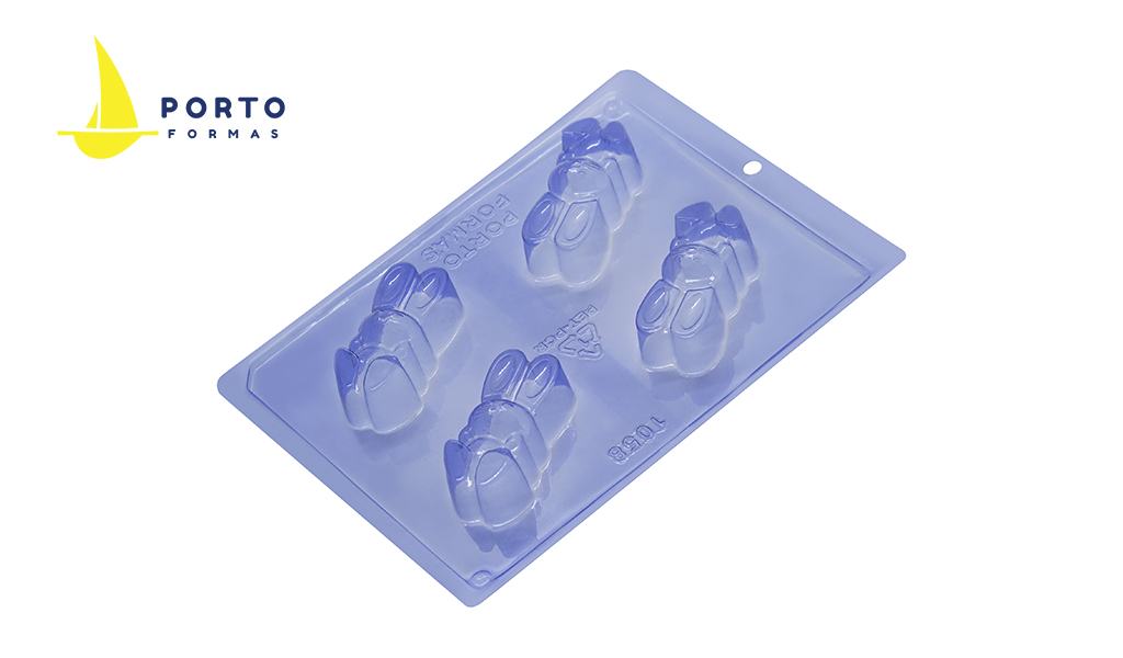 FORMA PORTO SILICONE 3 PARTES BOMBOM COELHO - TAMANHO 75,5X34,5X25MM