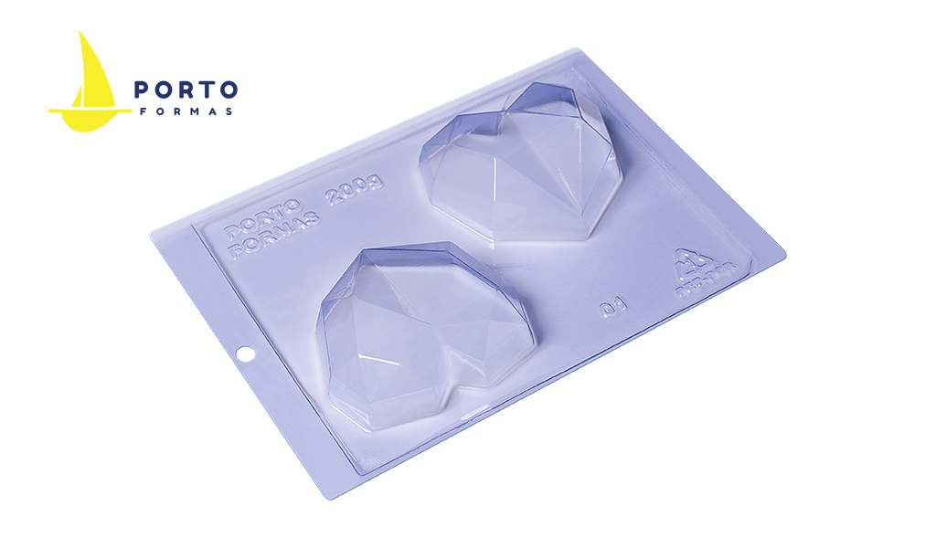 FORMA PORTO SILICONE 3 PARTES CORAÇÃO DIAMOND 200G - TAMANHO 100X92X30MM