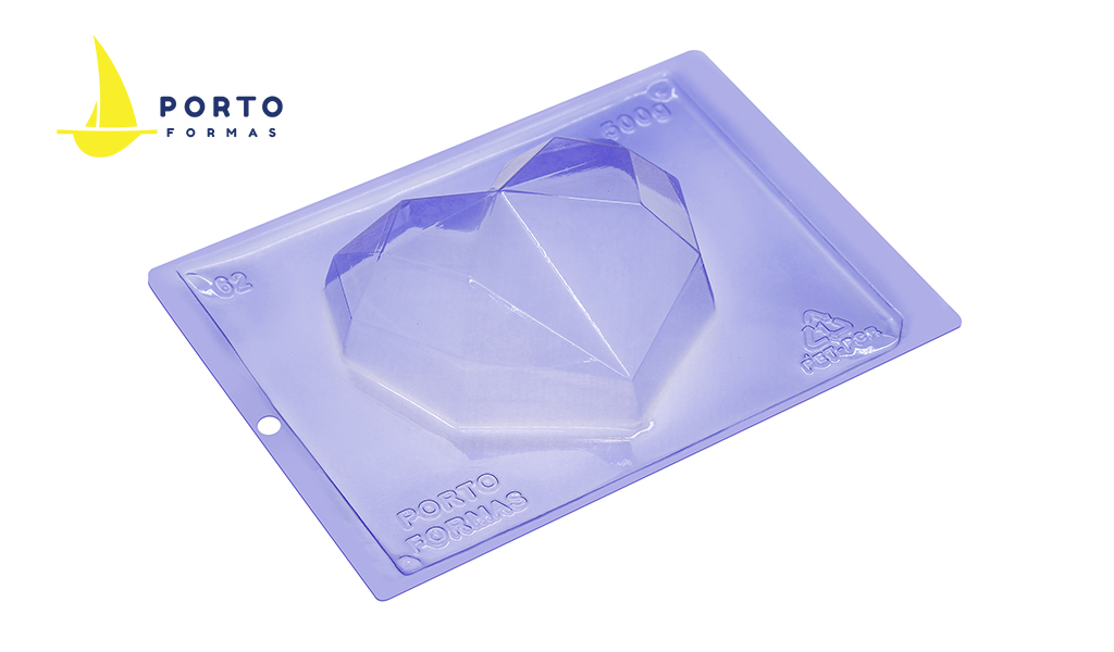 FORMA PORTO SILICONE 3 PARTES CORAÇÃO DIAMOND 500G - TAMANHO 148,5X127,5X40MM.