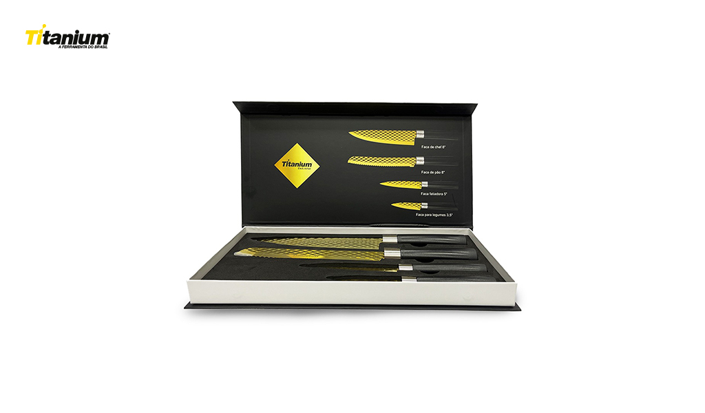 JOGO FACA TITANIUM DELUXE DOURADA C/4 PECAS