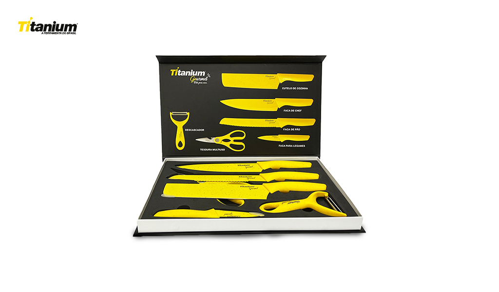 JOGO FACA TITANIUM PREMIUM AMARELA C/6 PECAS