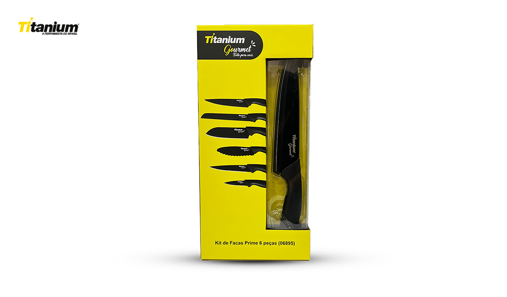 JOGO FACA TITANIUM PRIME PRETA C/6 PECAS