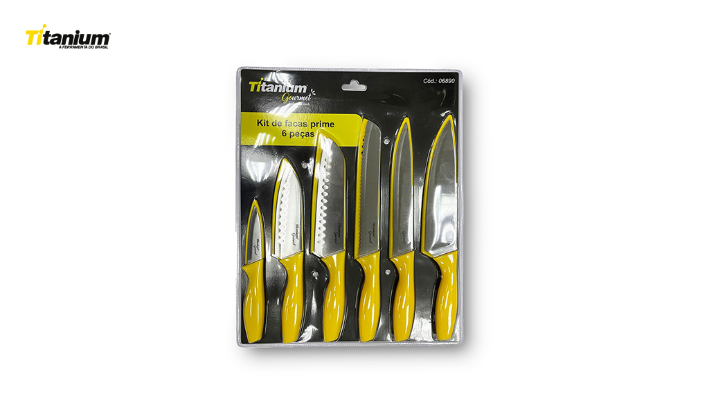 JOGO FACA TITANIUM PRIME AMARELA C/6 PECAS - BLISTER
